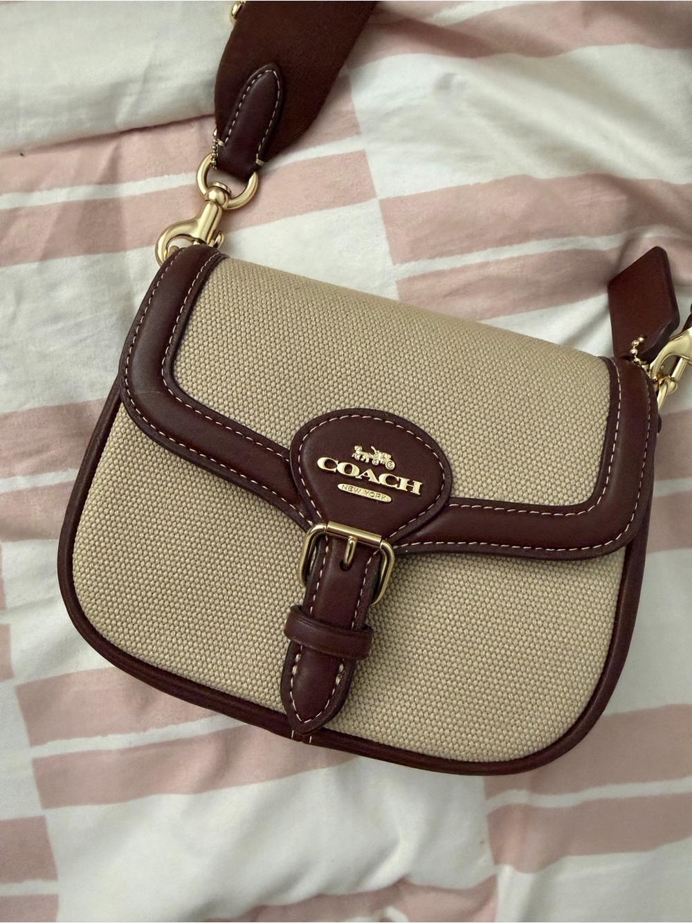 Coach Tan and Brown Logo crossbody bag